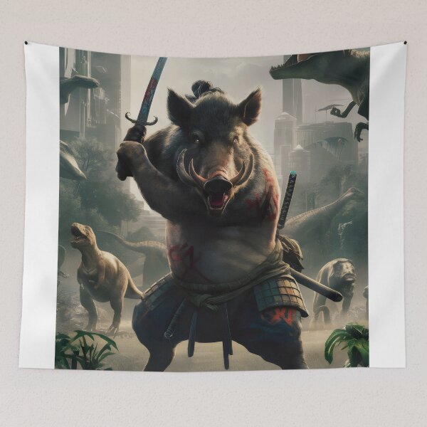 Item preview, Samurai boar in the age of dinosaurs. designed and sold by MyHappyArtShop.