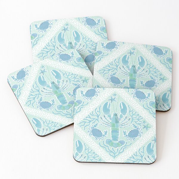 Item preview, Whimsy Pastel Boho Lobsters and Crabs Crustacean Core Nautical Summer Lattice Tile • Pastel Bondi Blue Sea Green designed and sold by Dominiquevari.
