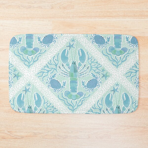 Item preview, Whimsy Pastel Boho Lobsters and Crabs Crustacean Core Nautical Summer Lattice Tile • Pastel Bondi Blue Sea Green designed and sold by Dominiquevari.