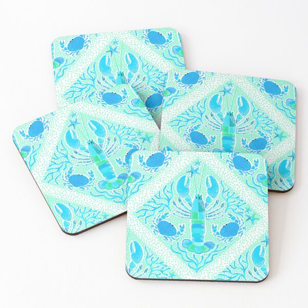 Item preview, Whimsy Vibrant Boho Lobsters and Crabs Lattice pattern • Aqua designed and sold by Dominiquevari.