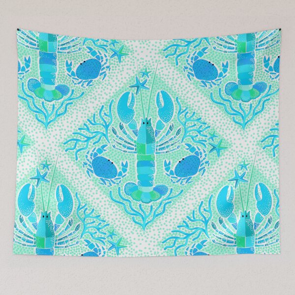 Item preview, Whimsy Vibrant Boho Lobsters and Crabs Lattice pattern • Aqua designed and sold by Dominiquevari.