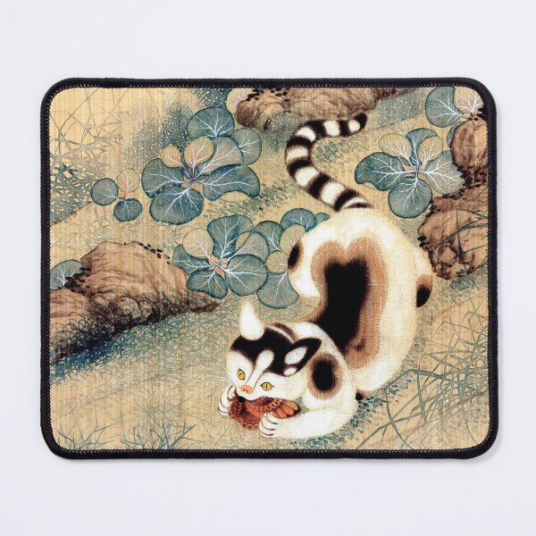 Item preview, Hanging roll with plants, rocks and a cat playing with a butterfly | Yun Bing designed and sold by LaMadeleine.