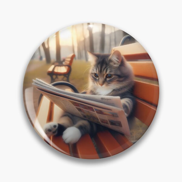 Item preview, Cat on the bench. Reading the evening press designed and sold by MyHappyArtShop.