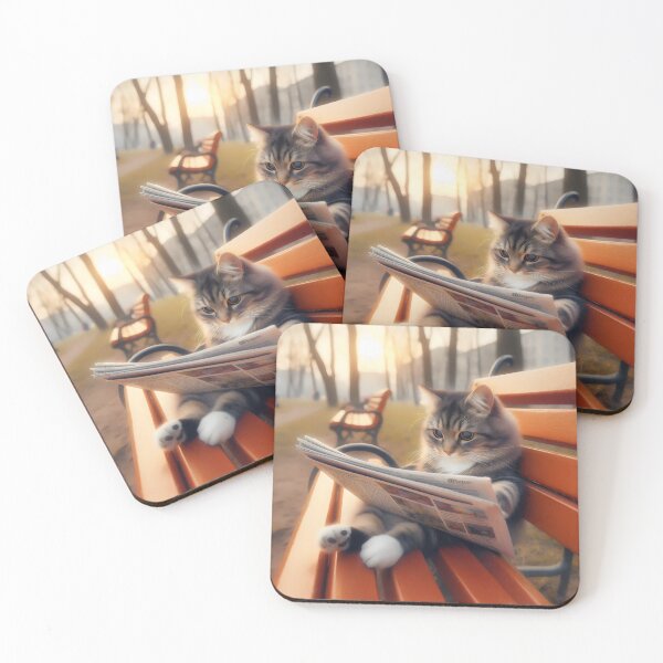 Item preview, Cat on the bench. Reading the evening press designed and sold by MyHappyArtShop.