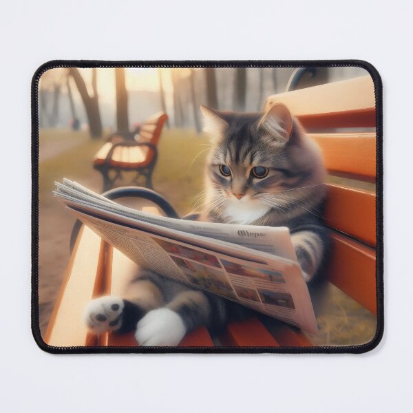 Item preview, Cat on the bench. Reading the evening press designed and sold by MyHappyArtShop.