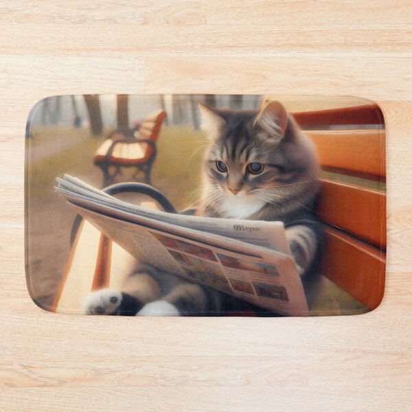 Item preview, Cat on the bench. Reading the evening press designed and sold by MyHappyArtShop.