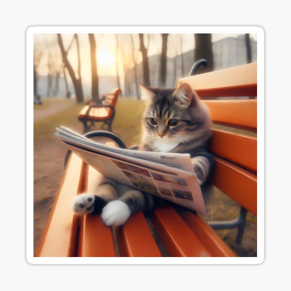 Item preview, Cat on the bench. Reading the evening press designed and sold by MyHappyArtShop.