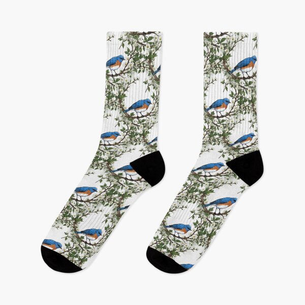 Item preview, A Missouri Eastern Bluebird Surrounded By Hawthorn Blossom Pattern designed and sold by taiche.