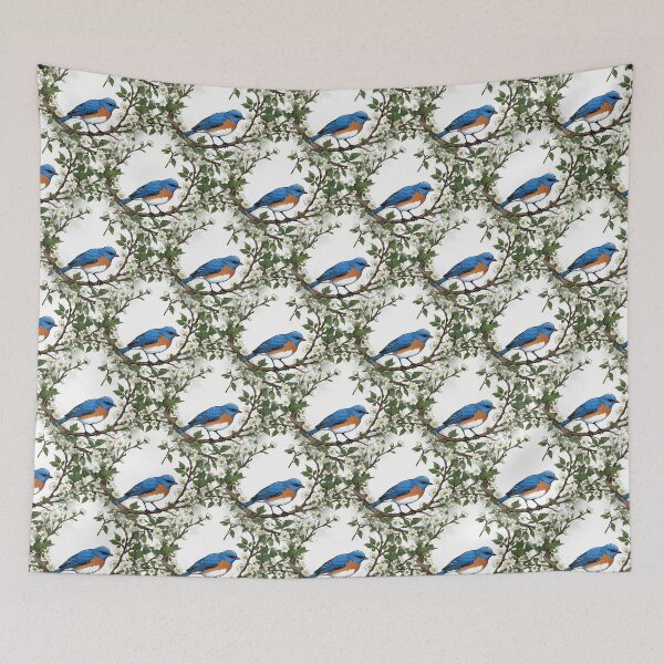 Item preview, A Missouri Eastern Bluebird Surrounded By Hawthorn Blossom Pattern designed and sold by taiche.
