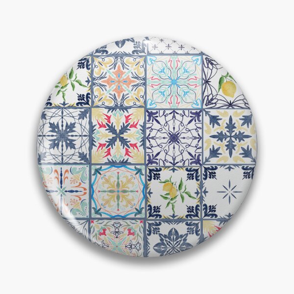 Item preview, Amalfi Coast Colorful Ceramic Italian Tile Print Lemon and Blue Squares designed and sold by twigandmeadow.