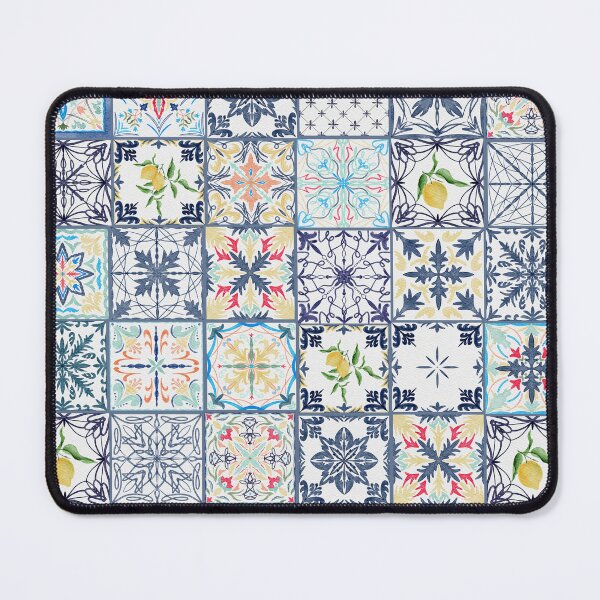 Item preview, Amalfi Coast Colorful Ceramic Italian Tile Print Lemon and Blue Squares designed and sold by twigandmeadow.