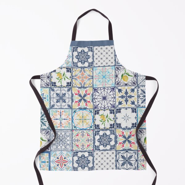 Item preview, Amalfi Coast Colorful Ceramic Italian Tile Print Lemon and Blue Squares designed and sold by twigandmeadow.