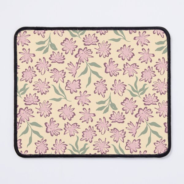 Item preview, Pink wildflowers on a pastel yellowbackground with leaf branches designed and sold by JasmineGDesigns.