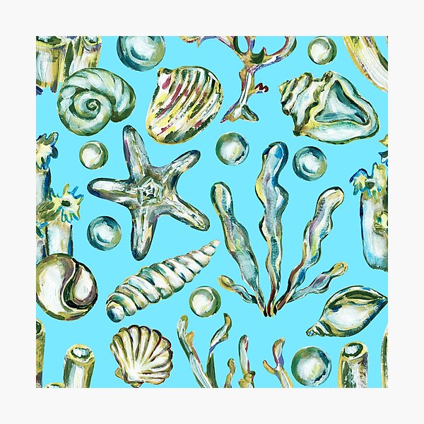 Item preview, Trendy Sea Shells Pattern On Ocean Blue Background designed and sold by DEC02.