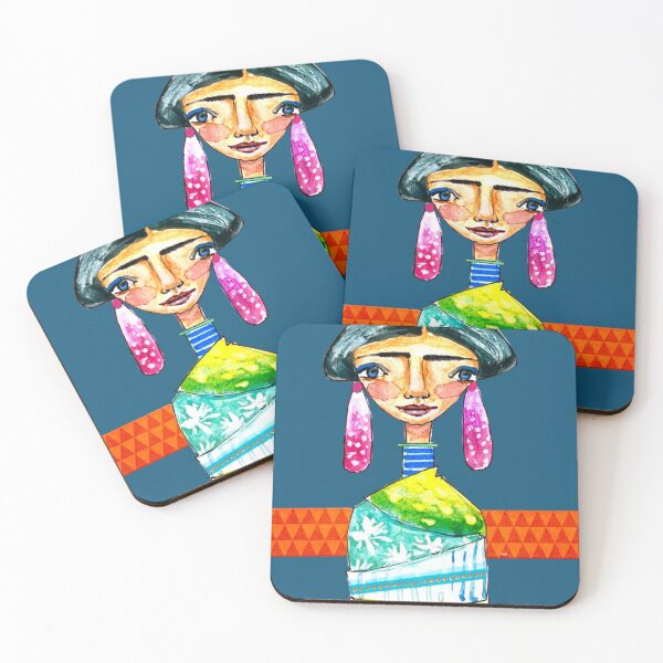 Item preview, Ready to Shine: colorful woman with vibrant fabrics and long ethnic earrings. designed and sold by adriaquart.