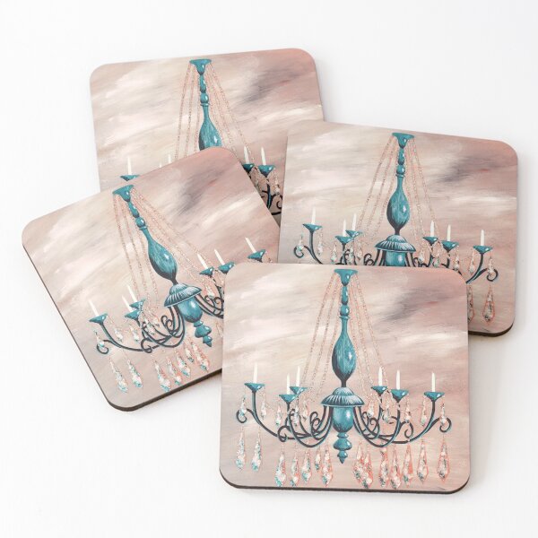 Item preview, Beautiful black chandelier with blue accents on dusty rose designed and sold by norascorner.