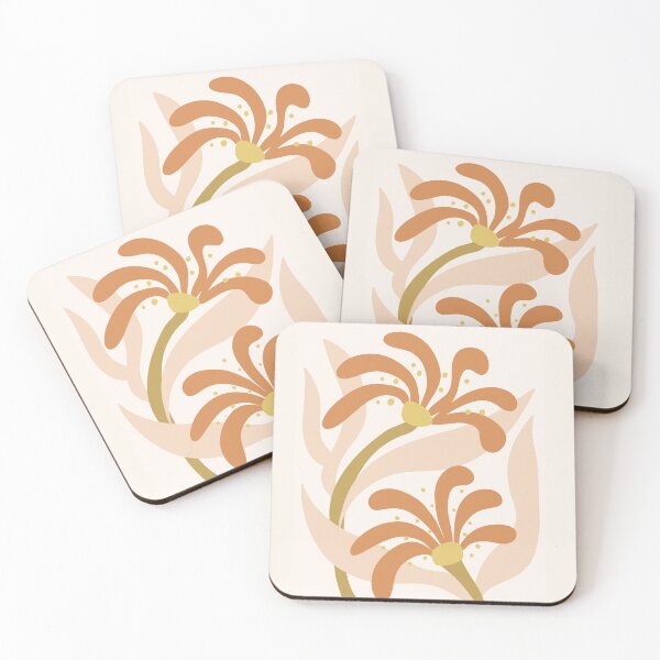 Item preview, Mid century floral print Coral pink designed and sold by Botanical Cat.