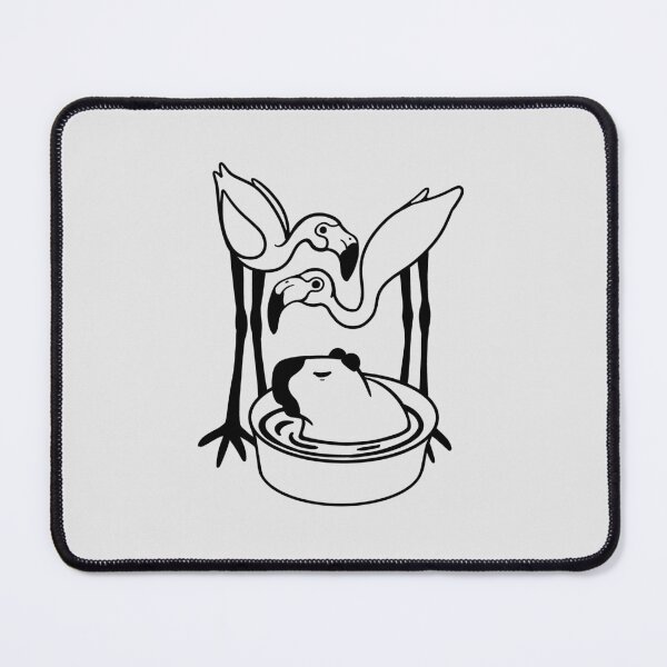 Item preview, Capybara and flamingos bath time in dark ink designed and sold by martodesign.