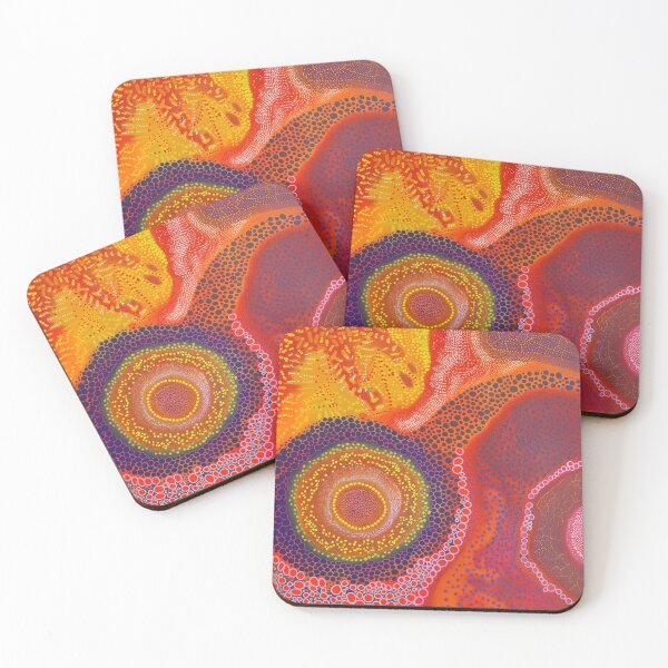 Item preview, Vibrant Dreamtime Aboriginal Artwork, Indigenous Australian Art, Dot Painting, Red, Orange, Yellow, Purple, Pink designed and sold by IuliiaArtPrints.