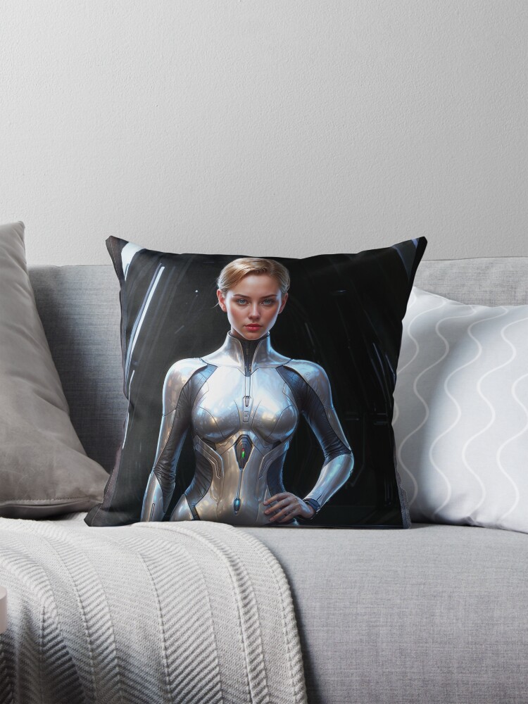 Agent 117892 Designation Elite Assassin IntriguingAI Concept Art by Xzendor7 Decorative Sci-Fi Portrait Throw Pillow