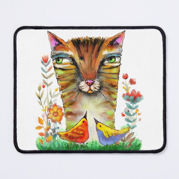 Item preview, Aloof Feline Serenity: Tranquil Gaze Among Vibrant Birds designed and sold by adriaquart.