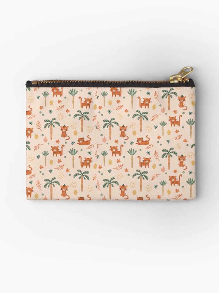 Thumbnail 1 of 4, Zipper Pouch, Little tiger with tree palms pattern for tiger lovers designed and sold by GosiaArtGarden.