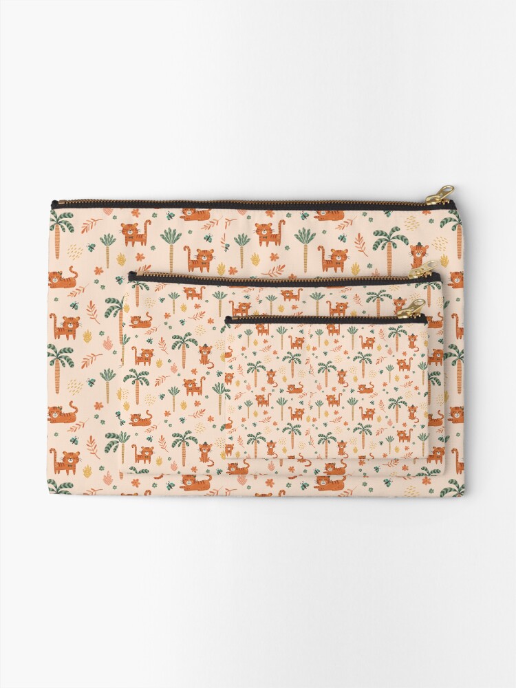 Thumbnail 2 of 4, Zipper Pouch, Little tiger with tree palms pattern for tiger lovers designed and sold by GosiaArtGarden.
