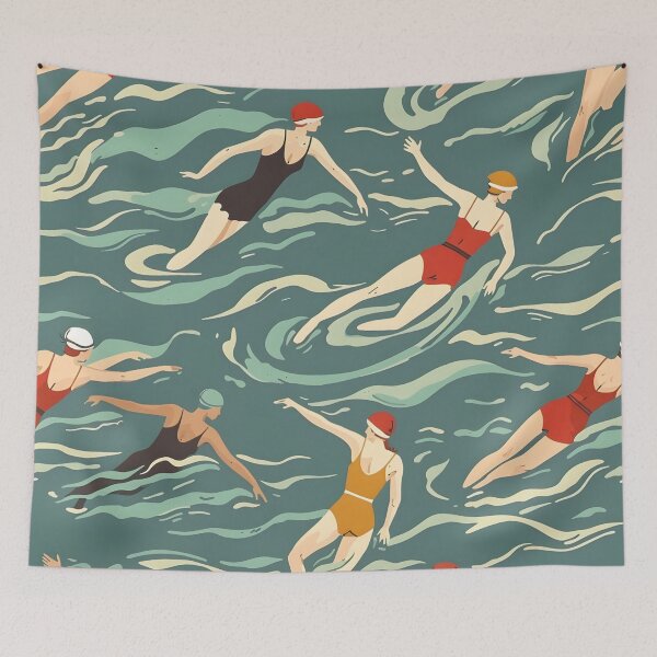 Item preview, Synchro swimmers retro pattern 2 designed and sold by Wildflow Creations.