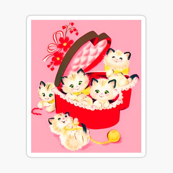 Item preview, Kawaii Kitsch Vintage Kitten Kitty Cat Valentines Love Heart designed and sold by knickeryknackry.