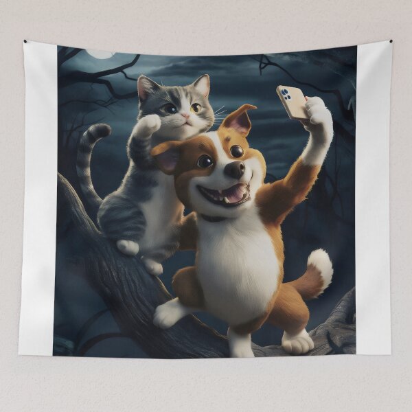 Item preview, Mysterious selfie of a dog and a cat. designed and sold by MyHappyArtShop.