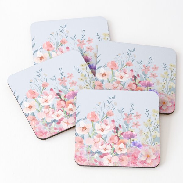 Item preview, Flower Garden Pastel Pink Flowers in Summer Watercolour Art designed and sold by CreativeCanvas8.