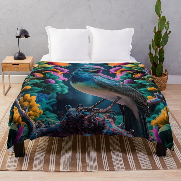 Item preview, Enchanted Aviary: A Symphony of Colors with a Majestic Bird Amongst Lush Florals designed and sold by PillowTalkyZone.