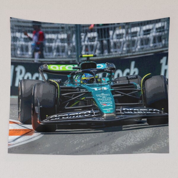 Item preview, Fernando Alonso racing his 2024 F1 race car during the Miami Grand Prix abstract designed and sold by Rodissimus1984.