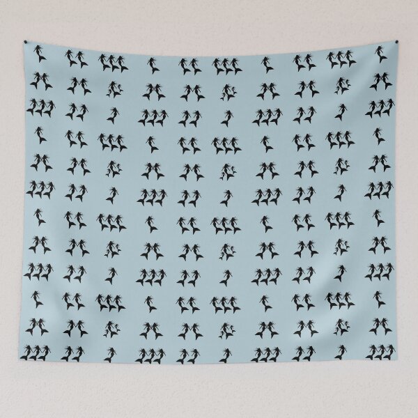 Item preview, Mermaid Pattern Black Silhouettes on Egg Shell Blue Background designed and sold by Beachy.