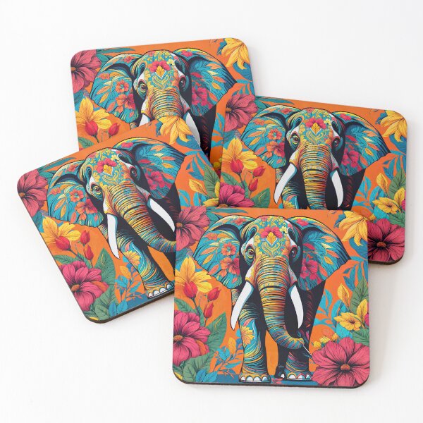 Item preview, Elephant in a painting with beautiful flowers designed and sold by PixelCraftDSG.