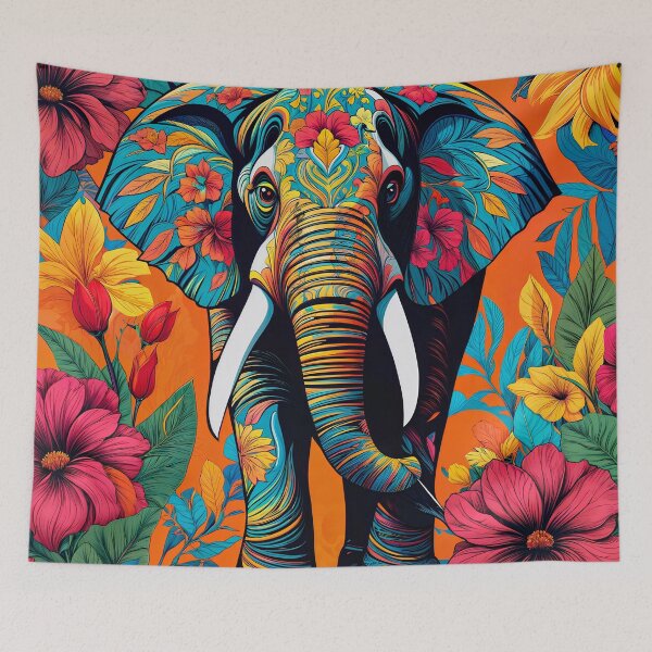 Item preview, Elephant in a painting with beautiful flowers designed and sold by PixelCraftDSG.