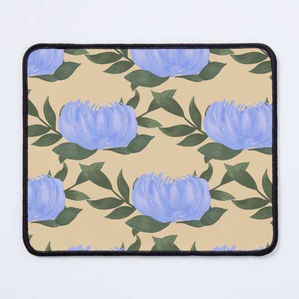 Item preview, Blue Peony Vine on yellow background designed and sold by JasmineGDesigns.