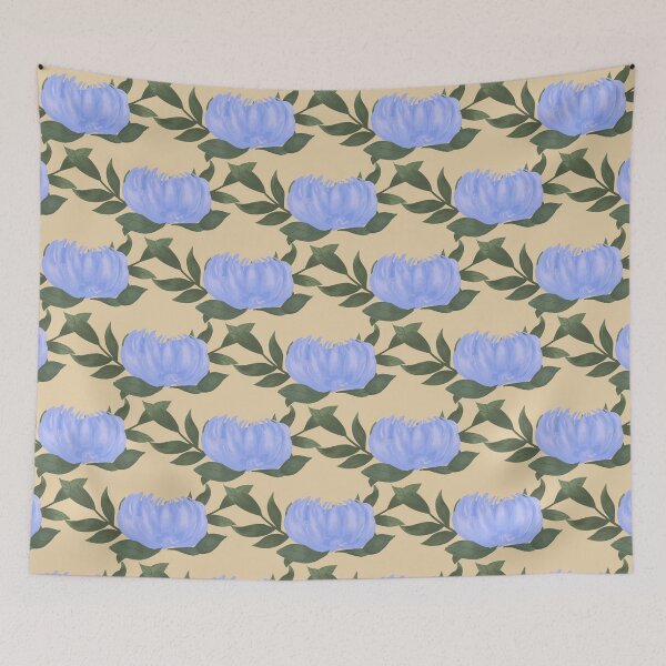 Item preview, Blue Peony Vine on yellow background designed and sold by JasmineGDesigns.