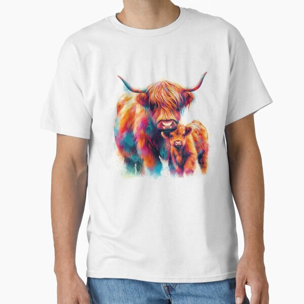 Item preview, Scottish Highland Cow and Calf Colorful Watercolor designed and sold by MaedK.
