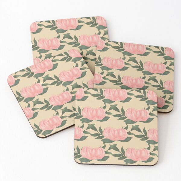 Item preview, Pink Peony Vine on yellow background designed and sold by JasmineGDesigns.