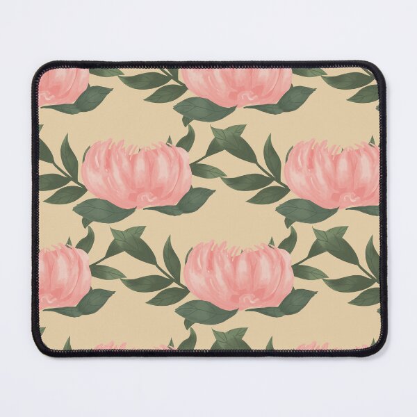 Item preview, Pink Peony Vine on yellow background designed and sold by JasmineGDesigns.