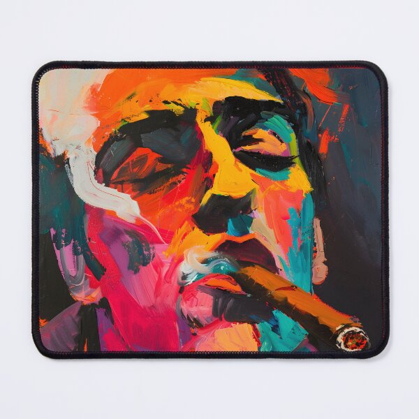 Item preview, Dynamic Expressionism- Vibrant Portrait of a Cigar Aficionado in Abstract Vivacity designed and sold by OlfactoART Studio.
