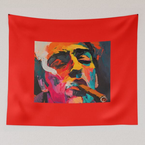 Item preview, Dynamic Expressionism- Vibrant Portrait of a Cigar Aficionado in Abstract Vivacity designed and sold by OlfactoART Studio.