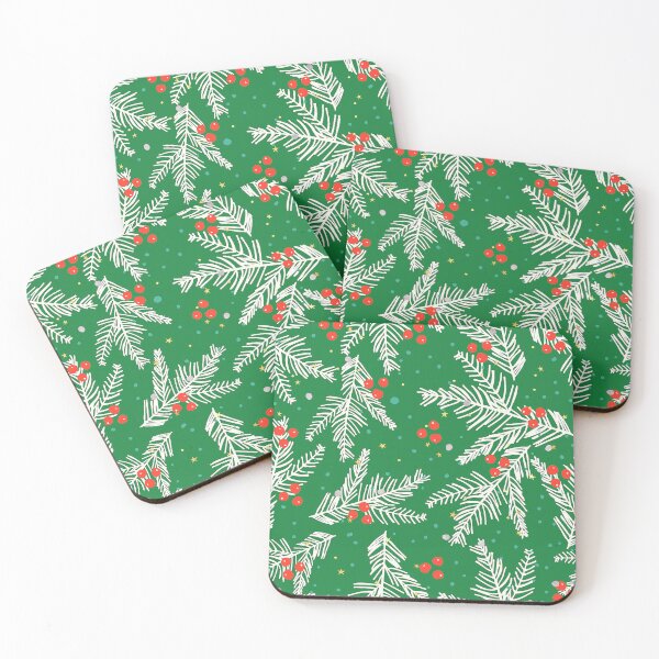 Item preview, Christmas Snowy Branches, Red Berries Pattern On Green  designed and sold by DEC02.