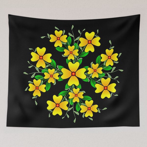 Item preview, yellow blooming flower flower tendril flower meadow floral pattern flowery designed and sold by rhnaturestyles.