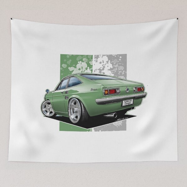 Item preview, Tooned Datsun Sunny B110 Coupé (Datsun 1200 GX Coupé) Green designed and sold by Petrolhead T-Shirts and Art.