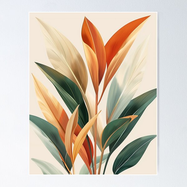 Aperçu de l'œuvre Décoration murale feuilles bohème, orange et vert créée et vendue par DigitEssentials.