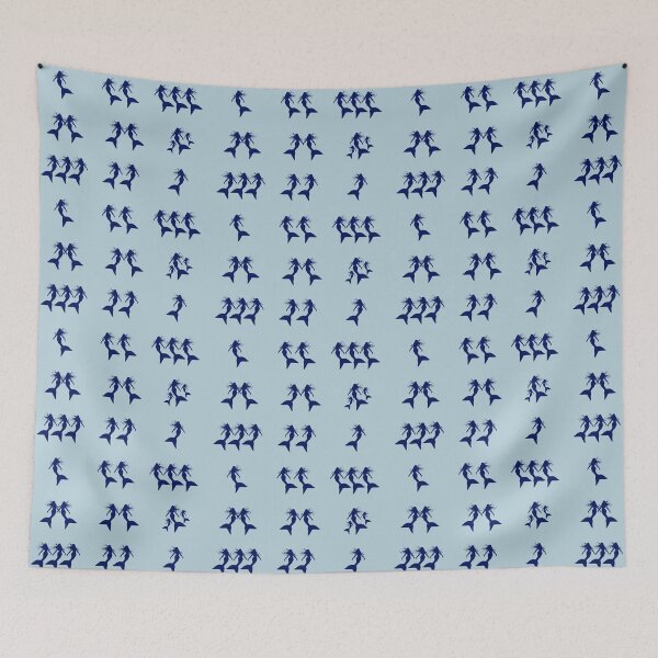 Item preview, Mermaid Pattern Dark Blue Silhouettes on Egg Shell Blue Background designed and sold by Beachy.