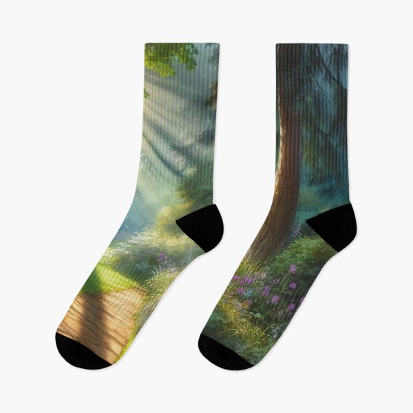 Item preview, Sunbeam Forest Walk, Enchanting Morning in Lush Greenery designed and sold by ArtComixHaven.
