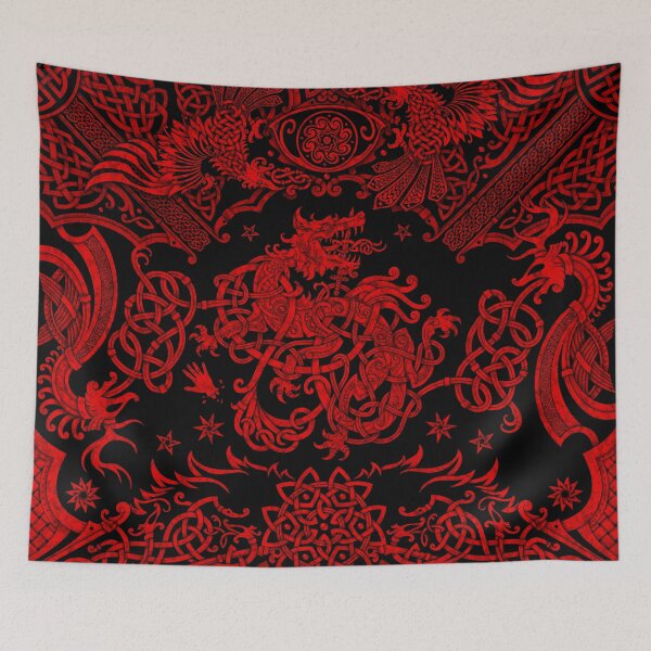 Item preview, Fenrir the Norse Wolf - Viking Art, Red and Black designed and sold by Abysm Internal.